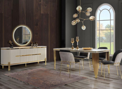 Luxury Dining Room Set Dining Group Dining Table Chair Set 6-piece Gold White